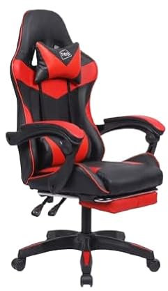 Generico SEDIA DA GAMING, PELLE SINTETICA, CON ROTELLE CUSCINO SUPPORTO POGGIATESTA E CON POGGIAPIEDI (ROSSO)