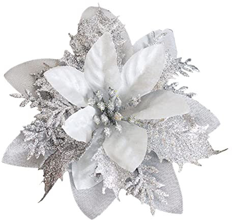 dvnFWKc Decorate Artificial Flowers, 10 stücke Flash künstliche Blumen weihnachtsstern Baum Dekoration Hochzeit Party Kranz Dekorationen(Silver)