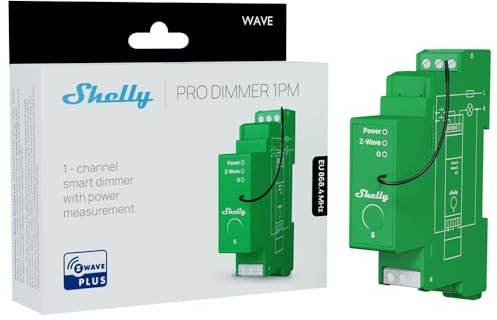 Shelly Wave Pro Dimmer 1PM - Dimmer Smart Z-Wave a 1 Canale con Misurazione dei Consumi, 200 W, Domotica, Montaggio su Guida DIN, Hub Z-wave Richiesto, SmartStart, Regolazione della Luminosità