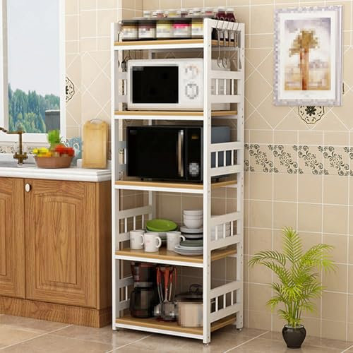Rostfreies 5-stufiges Küchenregale Stehend, Küchenschrank mit Metallfüße, Mikrowellenschrank, Bäckerregal, Preferred Thickened Steel Frame, Suitable for Kitchen, Study(60cm*45cm*165cm)