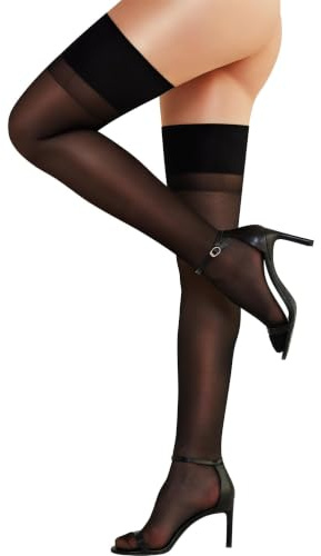 RSLOVE Calze autoreggenti da donna – Sexy calze con silicone antiscivolo, eleganti calze in nylon Stay-Up per reggicalze, Nero , Taglia unica