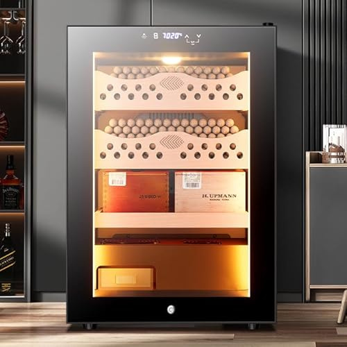 50L Electric Cigar Humidor, 300 Count Cigar Humidor Cabinet with Cooling, Heating & Humidity Control, 4 Layer Drawers, for Men Father Husband,Cigarcabinet