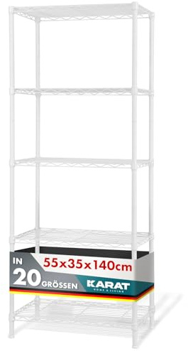 KARAT Metallregal dekoratives & Robustes Lagerregal, Kellerregal für Bad, Küche, Büro, Wohn- und Außenräume (55x35x140-weiß-rocky: ⌀19mm)