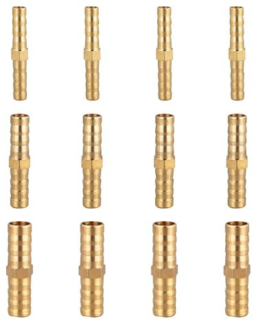 12 Pcs Barb,Hose Joiner Connector 6mm 8mm 10mm Brass Barbs Splicer Fitting Hoses Coupler Line Connectors Straight Pipe Connection Joint Fittings Splicers 2 Way Elbow Adapter,for Water Gas Oil Petrol