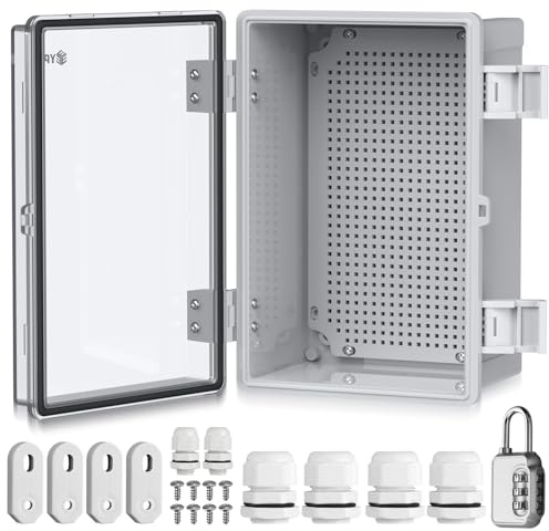 EYPINS IP67 vattentät fördelningsbox, kopplingsdosa, vattentät ABS-plasthölje, nätbox med monteringstillbehör, 30 x 20 x 16 cm, transparent