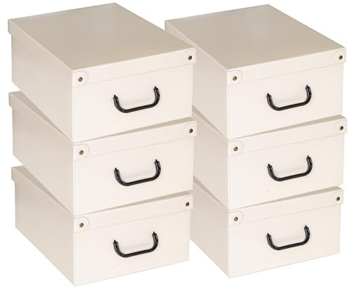 Lavatelli – 6er Set Aufbewahrungsboxen aus Karton mit Deckel & Griffen, faltbare Ordnungsboxen für Kleidung, Bettwäsche, Saisonwechsel, robuste & dekorative Kleiderboxen, Beige, 32x42x17,5 cm, Größe M