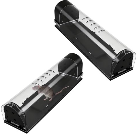 Trappola per topi viva – Trappola per topi umana con copertura trasparente (confezione da 2), trappola viva multiuso per ratti, animali domestici e bambini, ideale per uso interno ed esterno