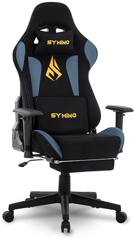 Symino Gaming Stuhl, Luxuriöser Wildlederimitat Gaming Chair, Ergonomischer Bürostuhl Schreibtischstuhl mit Fußstütze Kopfstütze und Lendenkissen, 90-167° Rückenlehne, Schwarz-Blau
