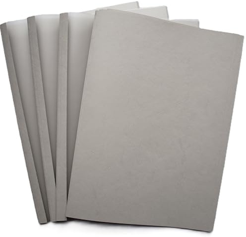 Lot de 50 chemises de reliure thermique, format A4, structure en cuir gris/satiné transparent, 10 mm = 76 à 95 feuilles
