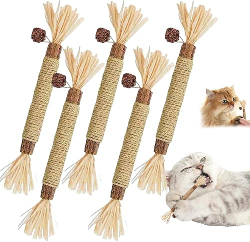 4PCS Natural Silvervine Dental Sticks, Natural Silvervine Dental Sticks for Cats, Cat Silver Vine Chewing Stick, Scratch and Bite Resistant Cat Chew Stick
