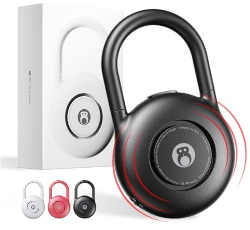 HOU 130dB Taschenalarm für Frauen – Wiederaufladbar & Superlaut – Sicherer Alarm für Frauen unterwegs, Kinder & Senioren – Selbstverteidigung Schlüsselanhänger mit LED Licht, Schwarz