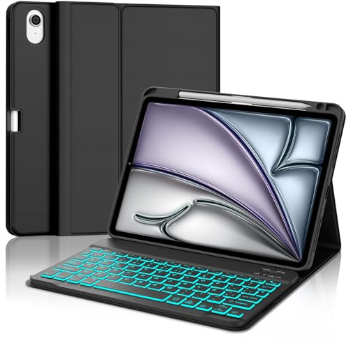 Zoo_huuie Funda para iPad Air 11 M3 2025/M2 2024 con Teclado, Teclado Retroiluminado de 7 Colores Español Ñ Bluetooth Desmontable para iPad Air 11 Pulgadas 2024/2025, Negro