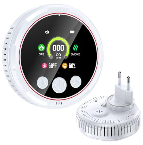 Rilevatore Monossido di Carbonio, 5 in 1 Rilevatore Fumo e Rilevatore gas e Monossido di Marbonio con Batteria Integrata e Schermo ad Alta Definizione, Adatto per Casa, Cucina, Camper, Appartamento