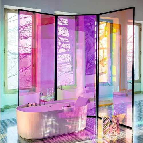 Iridescent Window Film - 45cm x 100cm, Holographic Dichroic Coloured Rainbow Film, UV Protection & Decorative Glass Stickers - Self-Adhesive Roll for Home Office Windows
