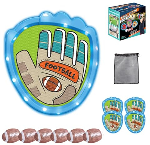 Kasta och Fånga Bollspelset med 6 Klibbiga Bollar och 4 Träningshandskar, Mångsidig Baseballträningsleksak för Campingresor, Utomhuskarnevaler, Familjesammankomster, Födiselsedags Soft Rugby Ball - 1