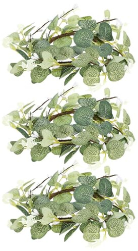 POPETPOP 3er Set Künstliche Eukalyptus Kränze 15cm: Realistische Kerzenringe Tischdeko - DIY Dekokranz für Hochzeit, Ostern und Wanddekoration - Grün