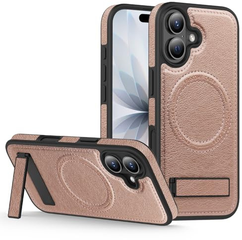 QIWEIQING Cover Girevole con Ventosa Magnetica per iPhone 17 6.3 2025 Custodia, Supporto con Mag-safe per Telefono Supporta la Ricarica Wireless Antiurto Caso per iPhone 17 6.3. Oro rosa WDZ