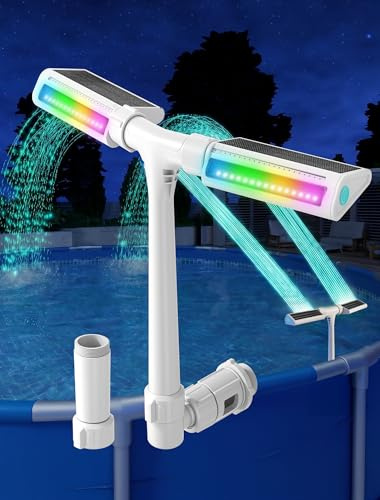 Fontaine solaire de piscine 2026 avec lumières 10 couleurs et 4 modes, arroseur cascade à double pulvérisation réglable à 360°, compatible avec les piscines au-dessus et creusées pour une relaxation