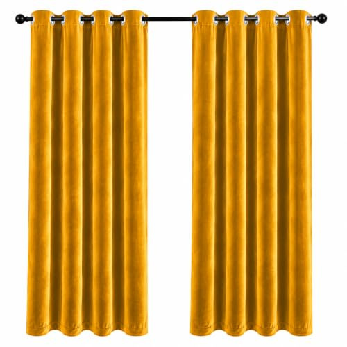 Cleanlevel EST 2016 Samtvorhang Samtvorhänge Vorhang Gardine mit Ösen 140cm x 245cm Samt Blickdicht Thermo Schal Thermovorhang Wärmeisolierend Wohnzimmer Vorhänge Schlafzimmer (1, Senfgelb)
