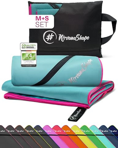NirvanaShape Mikrofaser Handtuch, Microfaser Handtücher leicht, kompakt als Reisehandtuch, Strandtuch, Sporthandtuch, 2er Set M+S 120 x 60 + 60 x 40 cm