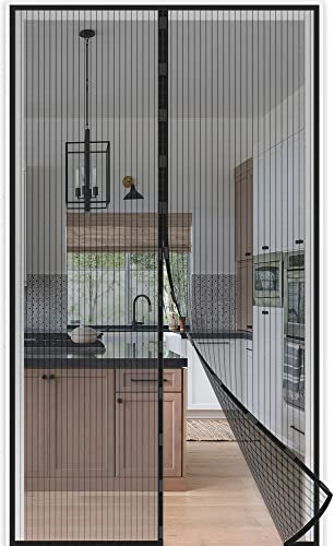 jarolift Fliegengitter Tür Balkontür Insektenschutz Fliegenvorhang ohne Bohren, mit Magnet-Verschluss, Höhe und Breite kürzbar, 140 x 250 cm (B x H), Schwarz