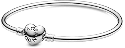 PANDORA Moments Women's Sterling Silver Heart Clasp Bangle Bracelet for Charms, Size 19, No Box