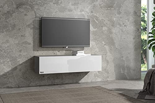 Wuun® TV Lowboard TV Board hängend I 100cm-280cm I Hängeschrank Wohnwand/Somero I Schwarz-Matt/Weiß-Hochglanz I 120cm