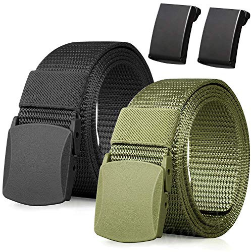 Nylon bälte, 2 Pack Män Militär Taktisk Andningsbart bälte, snabbt genom flygplatsens säkerhet, Metallspänne + Plastspänne, 51.18in (130cm)