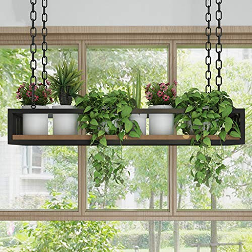 ZRN-Schweberegale Blumentopf Rack Lagerung, Decke hängen Blumenständer, kreative Pflanze Geländer Regal mit Massivholzplatte und Eisenrahmen, für Bar Flower Shop Balkon