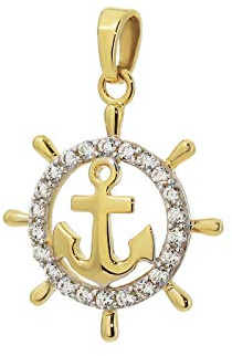 NKlaus Kettenanhänger, 333 Gelbgold, 8 Karat, Schiffsanker, 16mm, 1 Stück | Steuerrad; 3,5x2,5mm, 1,22g; Zirkonia