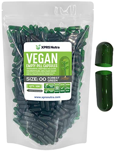XPRS Nutra Size 00 Empty Capsules - 500 Count Empty Vegan Capsules - Vegetarian Empty Pills - DIY Vegetable Capsule Filling- Veggie Pill Caps (Forest Green)