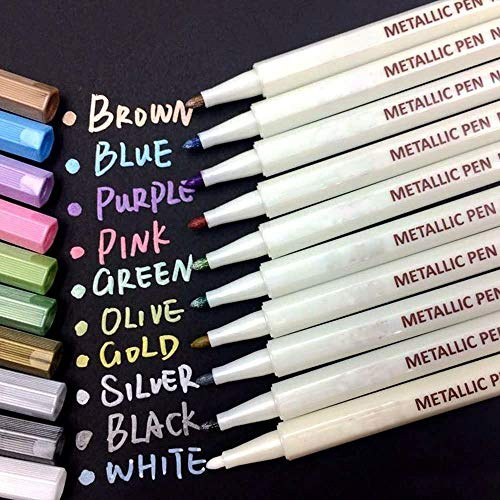 Madeki Rotuladores Metálicos, 10 Colores Rotulador Permanente para Producción de Cartulina Negra, Fabricación de Tarjetas Cumpleaños por Bricolaje, Hacer Bricolaje Pintura de Roca & Vidrio