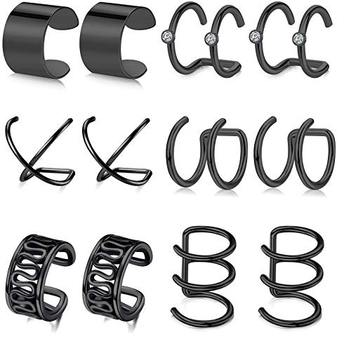 AceFun Piercing Orecchio Finti Non Piercing 6 Paia Acciaio Inossidabile Clip per l'orecchio Nero Polsino dell'Orecchio Cartilagine sugli Orecchini Labbro per Donne Uomini