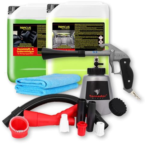 ABACUS Tornador® Black Z-020RS & Rotador® Adaptor inklusive Polsterreiniger & Textilreiniger 5L & Kunststoffreiniger & Lederreiniger 5L - gebrauchsfertiges Universalreinigungsset (7427.2)
