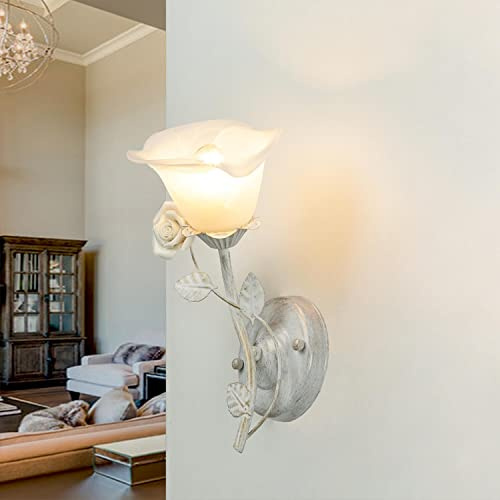 Licht-Erlebnisse Wandleuchte FLEURE Metall Glas shabby-weiß romantisch floral H:32 B:20 für Schlafzimmer Wohnzimmer Innen Wandlampe