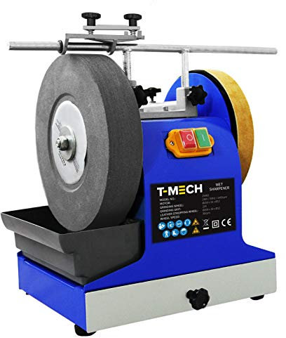 T-Mech Affûteuse à Eau 200W Pierre à Huile GRATIS Cirage pour Métal GRATIS Roue à Cuir Guide d'Angle Meulage Rotatif