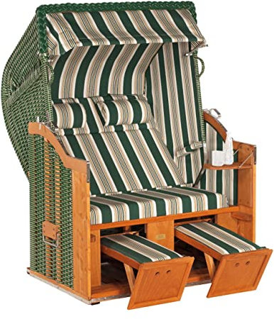 Sonnenpartner Classic 2-Sitzer Strandkorb Halbliegemodell Ostsee grün/beige