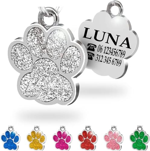 Ibera gifts - Medaglietta Cane Personalizzata, Targhetta Cane con Incisione, Forma di Zampa in Lega Metallica, per Cani e Gatti di Taglia Piccola e Media, Medaglietta Gatto Personalizzata (Argento)