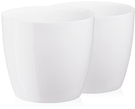 Tymar Blumentopf, 2er-Pack, Runde Form, Übertopf (Weiß, ø 12 cm) | wetterfeste & robuste, Modern, für Innen- & Außenbereich, aus Kunststoff, ideal für Wohnzimmer, Balkon, Büro