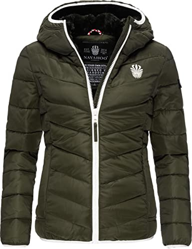 Navahoo Damen Winterjacke Steppjacke Elva mit großer Kapuze | Länge: hüftlang | Wärmegrad 3 von 3 – warm | wasserabweisend | warmes Teddyfleece-Innenfutter