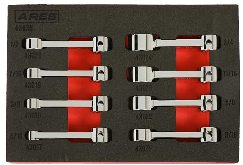 ARES 43035 – 8-Piece SAE 12-Point Box End Torque Adapter Extension Set – 3/8-Inch Drive - 2-Inch Extensions for Torquing in Hard to Reach Places – Chrome Vanadium Steel Construction – EVA Foam Tray