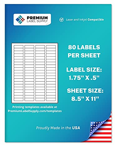 Premium Label Supply White Sticker Return Address Labels – 1.75 x .5 – Laser/Inkjet Compatible – (80 per Sheet), 100 Sheets – 8000 Total Adhesive Labels