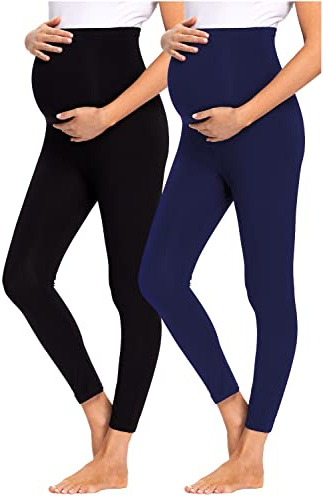 JMITHA gravidleggings, långa mammabyxor, leggings, bomull, stretch, tunna, ogenomskinliga, gravidbyxor, leggings, joggingbyxor, fritidsbyxor för gravida kvinnor, Svartblå, XL