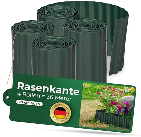 Novatool Rasenkante Kunststoff 20 cm hoch I 4x9 Meter I Grün I Garten Abgrenzung Teichrandband Beetwege Zierzaun Gartenstein Umrandung Gartenumrandung Rasenkantenprofile Vorgartenzaun