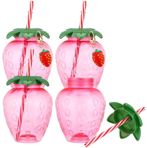 Toyvian Juego De 4 Vasos De Paja Con Forma De Fresa Tazas Portátiles Para Niñas Vasos De Bebida Divertidos Para Fiesta Cumpleaños Y Decoración De Eventos