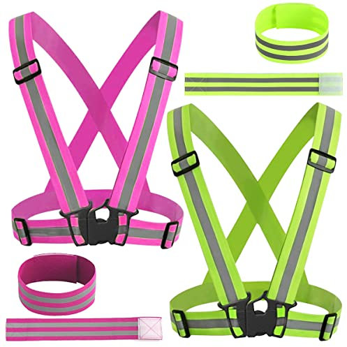 Taozoey Warnweste, Warnweste Kinder, Warnweste Fahrrad Auto, Reflektorweste, Reflektierende Weste mit Verstellbaren, Elastischen Trägern, Warnweste Erwachsene(2 Weste+4 Armband)