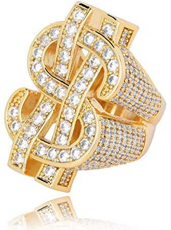 Anello da uomo con simbolo hip-hop, anello punk rock per rapper, dollari soldi, amuleto, regalo, 18.9, no
