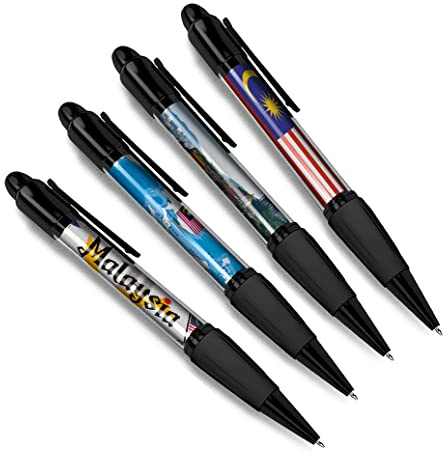 DV DESIGN Set of 4 Malaysia Black Ballpoint Pens - Flag City Map Country Holiday Travel Friends Boys Girls Men Women Theme Pen #79548