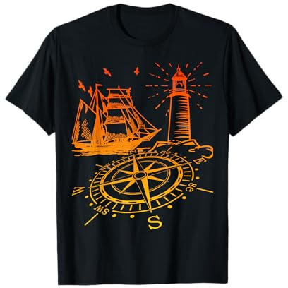 Maritim Kompass Segelschiff Norden Leuchtturm T-Shirt