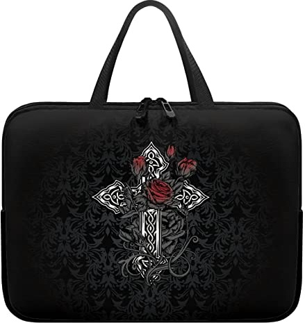 Dajingkj 17 Zoll Laptoptasche Damen Herren Wasserdicht Neopren Laptop Sleeve Case Neuartige Schwarze Gotische Rose Laptophülle Notebook Schutzhülle Hülle Tasche